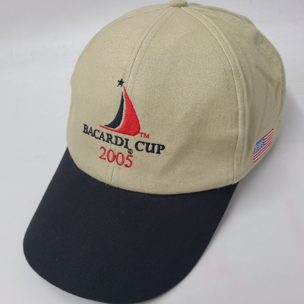 Vintage Bacardi Cup Hat Adjustable Beige Black 2005 Sailing Yacht Regatta Men